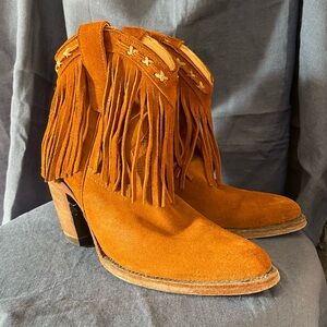 Fringed Suede Ankle Boots - Tan